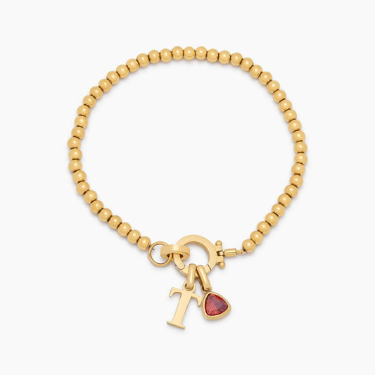 Beaded birthstone initial charm bracelet gold — Olivia Jewelry