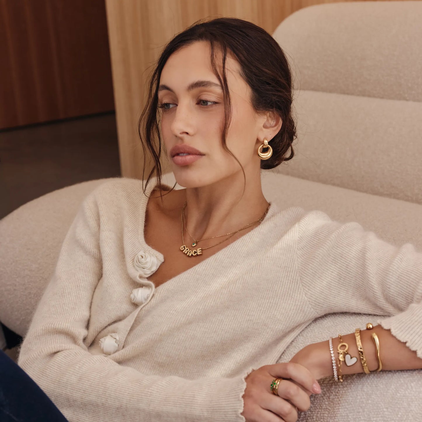 Bold gold bubble name necklace — Olivia Jewelry