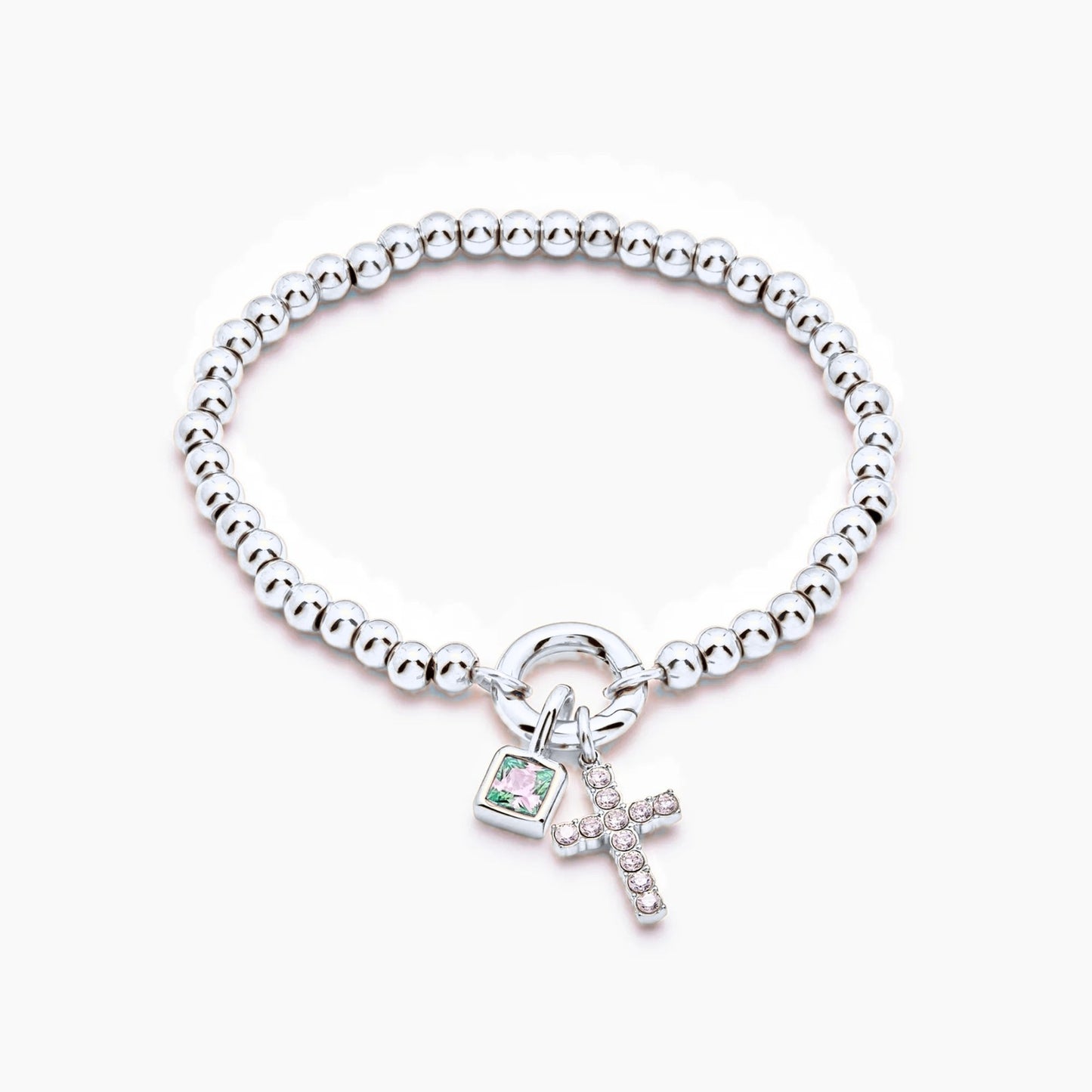 beaded-cross-birthstone-bracelet — Silver / Dec-Blue Topaz