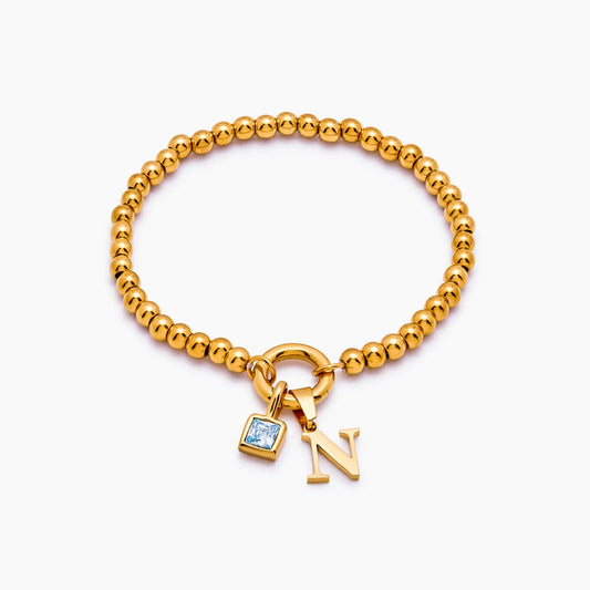Beaded initial birthstone bracelet gold — Olivia Jewelry