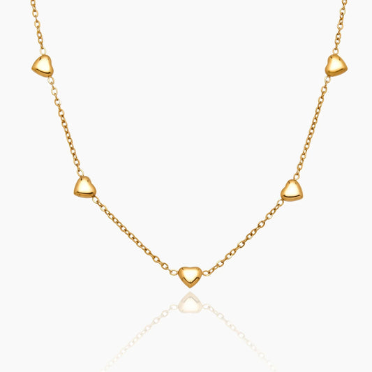 Puffed Heart Station Necklace