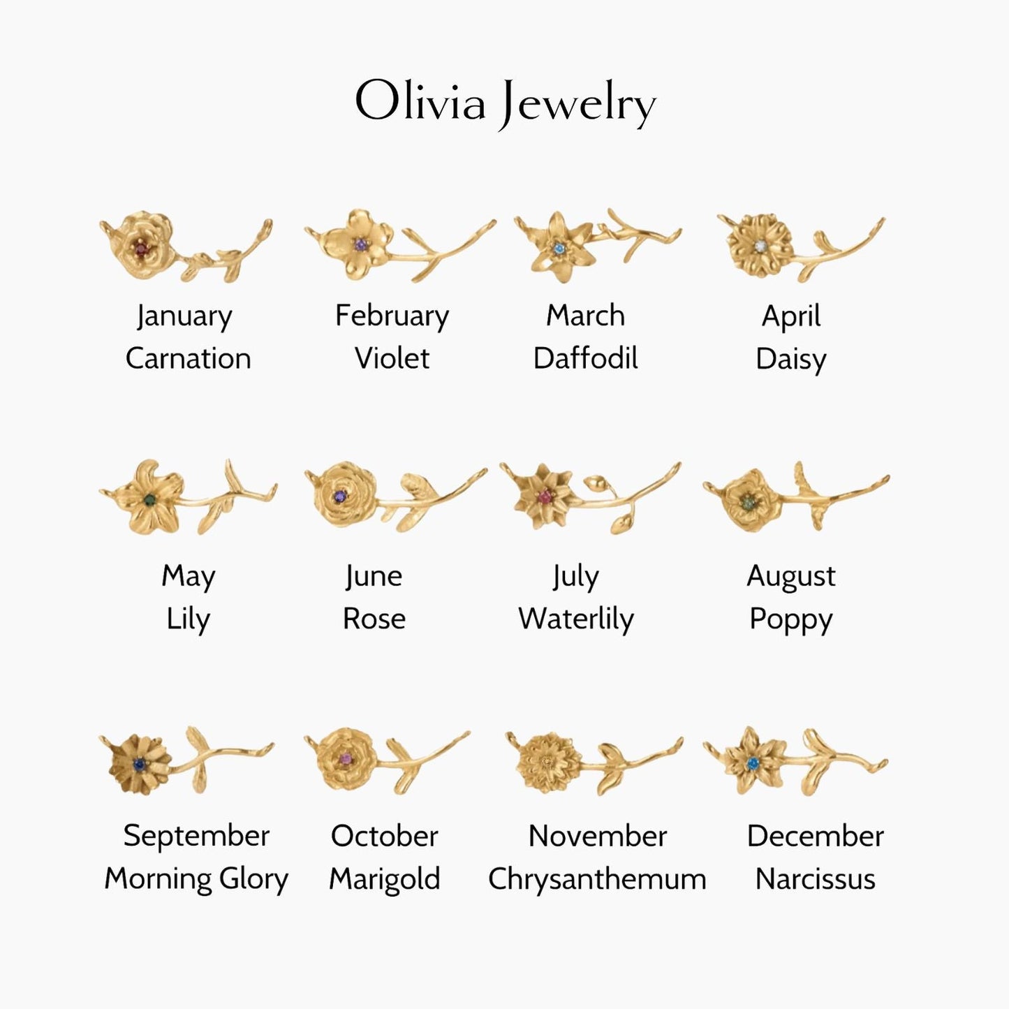 Dainty birthflower necklace gold and silver — Olivia Jewelry