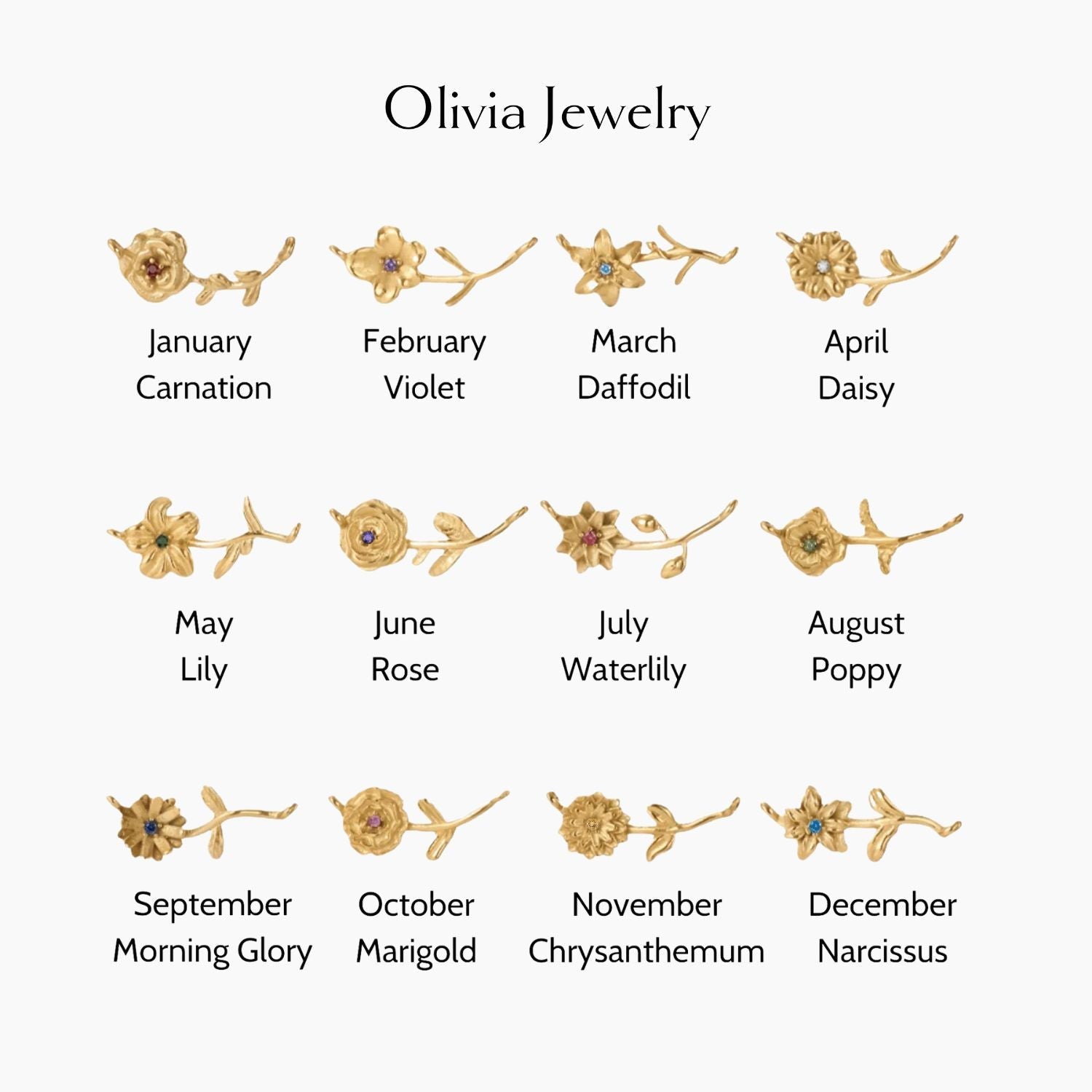 Dainty birthflower necklace gold and silver — Olivia Jewelry