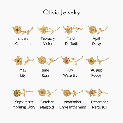 Dainty birthflower necklace gold and silver — Olivia Jewelry