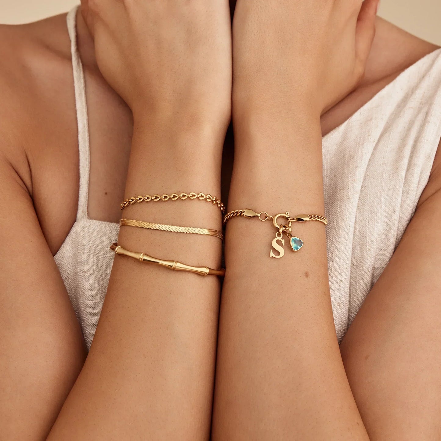 Bamboo cuff bracelet flat lay — Olivia Jewelry