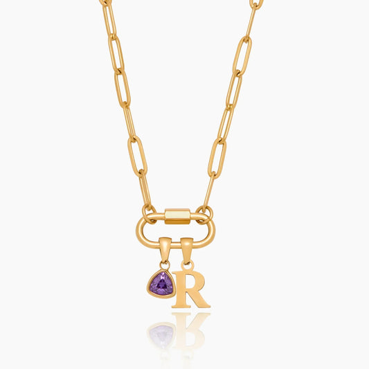 Carabiner charm lock necklace with initial and birthstone — Olivia Jewelry