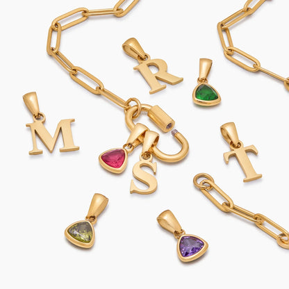 Carabiner initial birthstone charm necklace — Olivia Jewelry