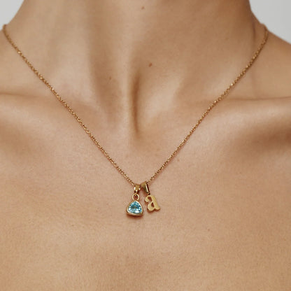 Cursive Initial & Birthstone Necklace