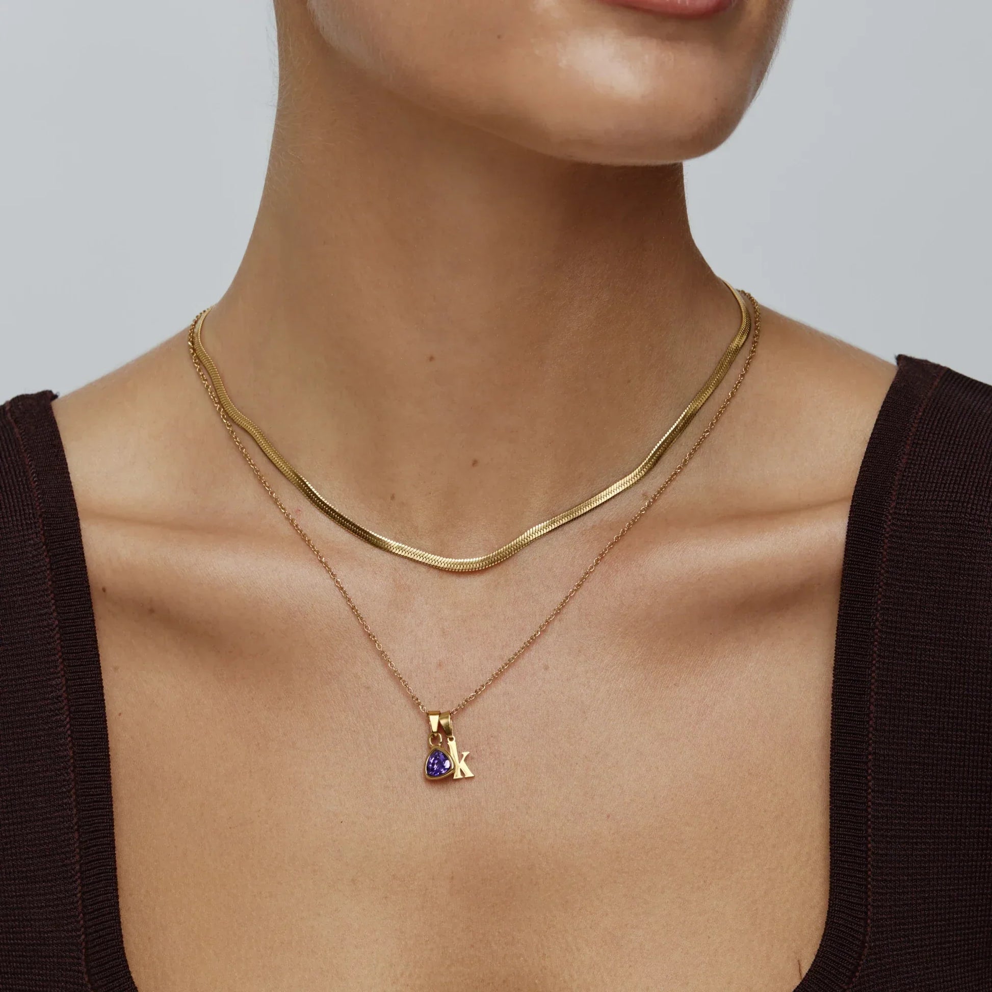 Cursive Initial & Birthstone Necklace