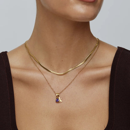 Cursive Initial & Birthstone Necklace
