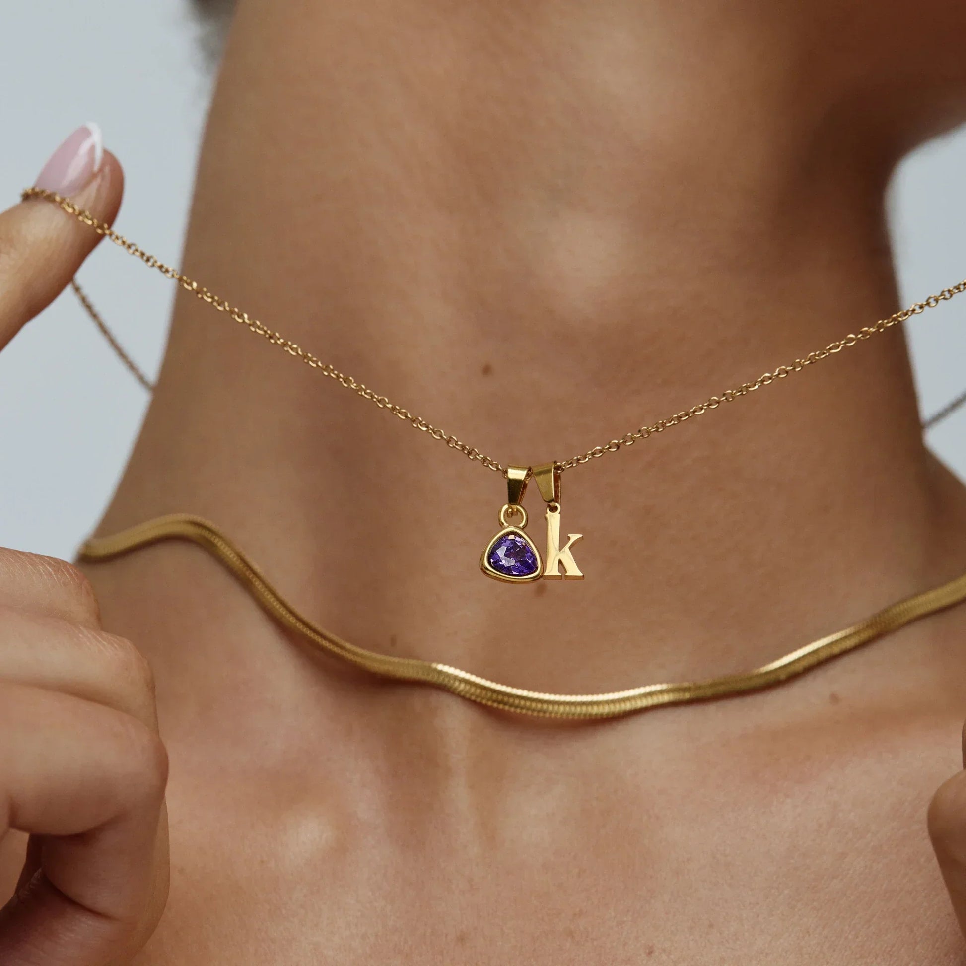 Cursive Initial & Birthstone Necklace