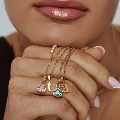 Cursive Initial & Birthstone Necklace