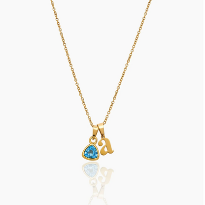 Cursive Initial & Birthstone Necklace