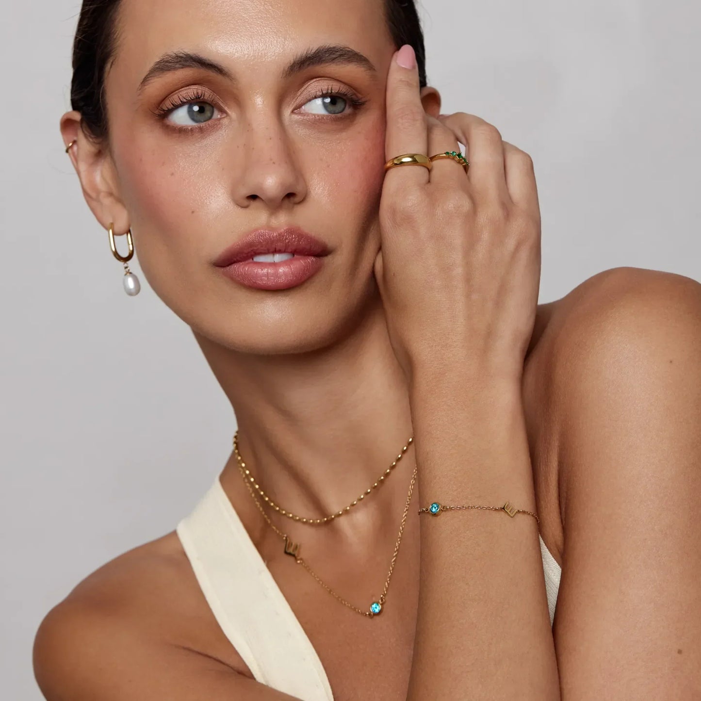 Personalised initial birthstone bracelet close-up — Olivia Jewelry