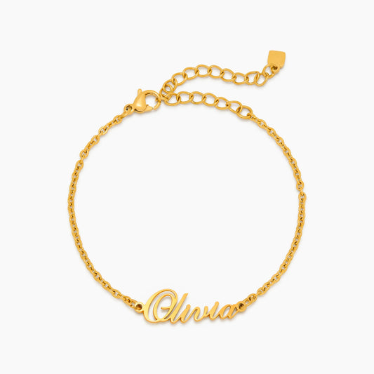 Personalised signature name bracelet gold — Olivia Jewelry