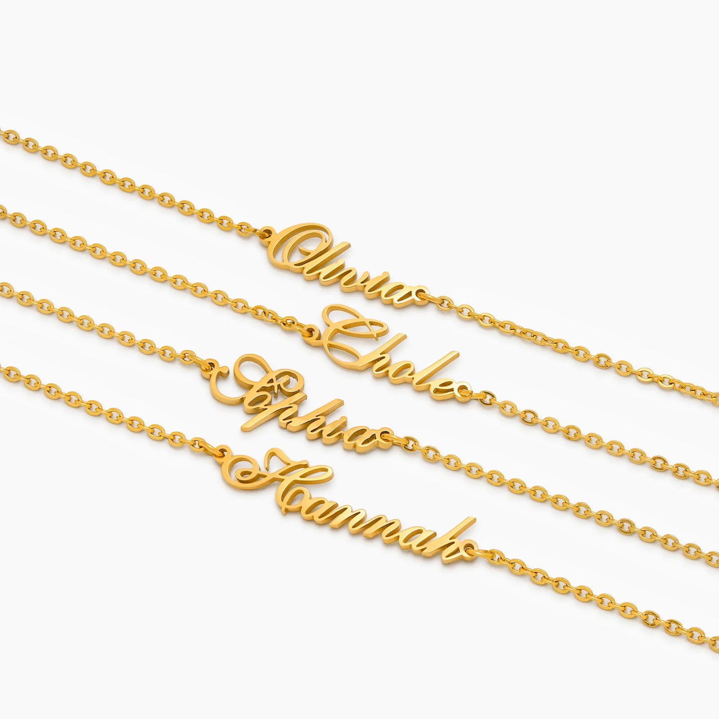 Custom name bracelet styled on wrist — Olivia Jewelry