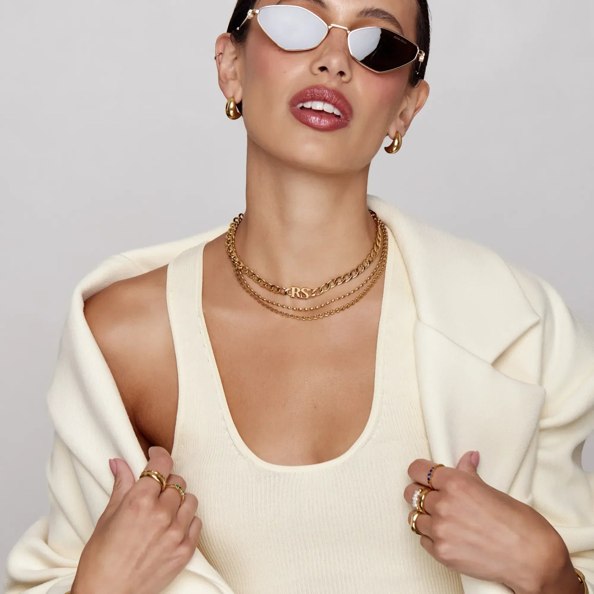 Gold initial choker necklace styled — Olivia Jewelry