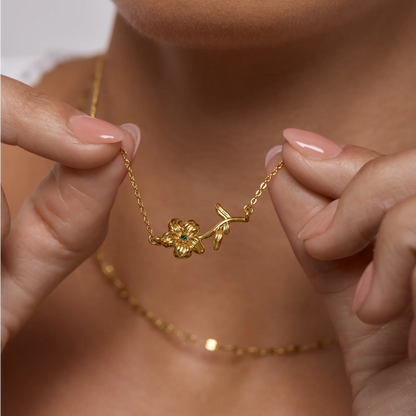 Dainty birth flower necklace lifestyle — Olivia Jewelry