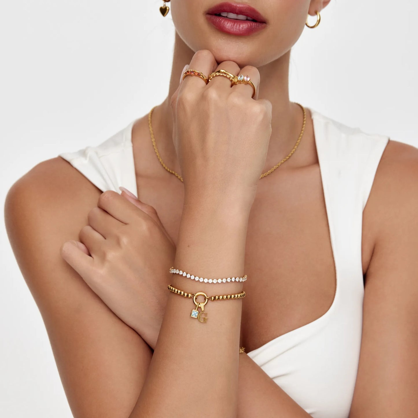 Pearl birthstone bracelet flat lay — Olivia Jewelry
