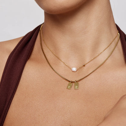 Custom three initial tag necklace in gold — Olivia Jewelry