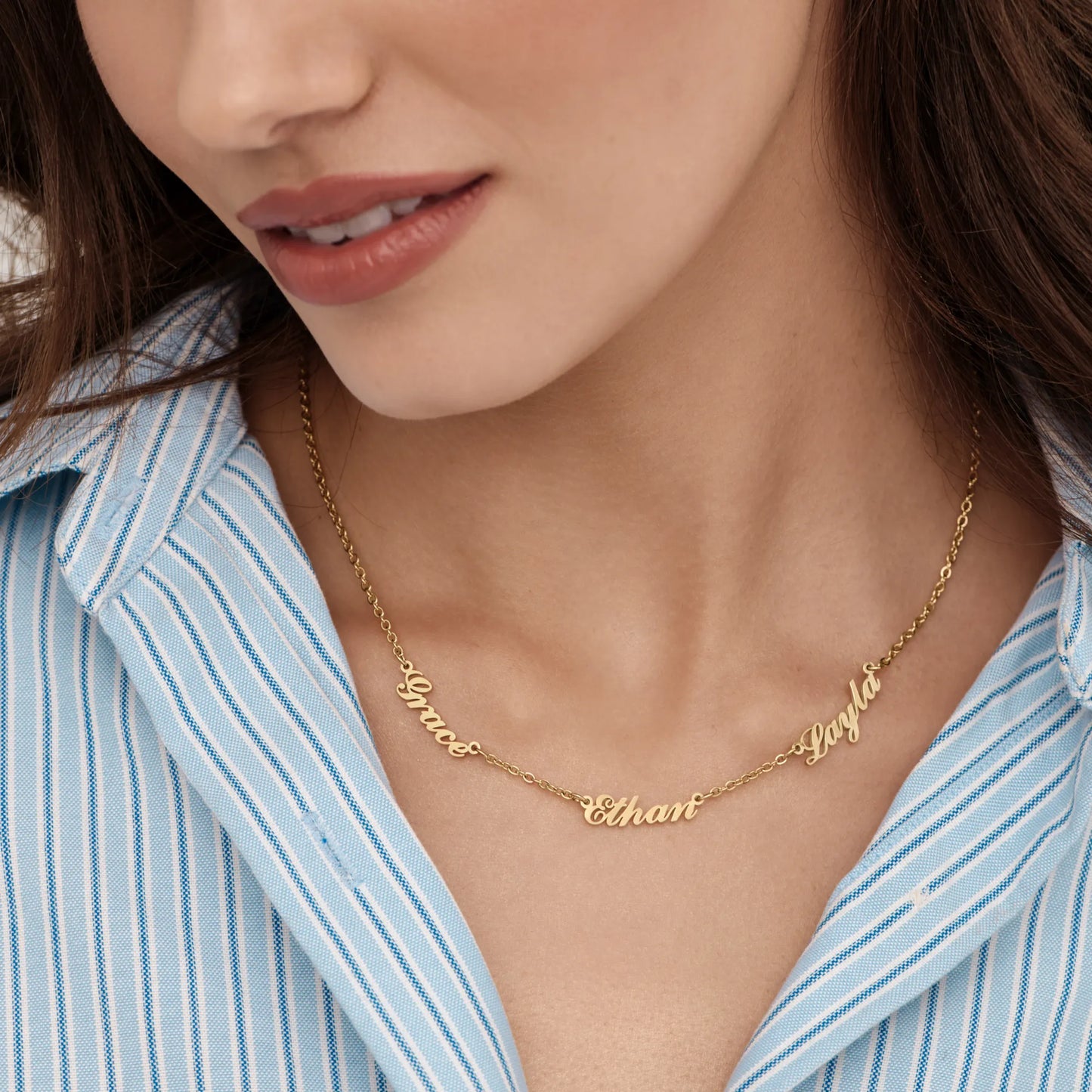 Custom multi name necklace close-up — Olivia Jewelry