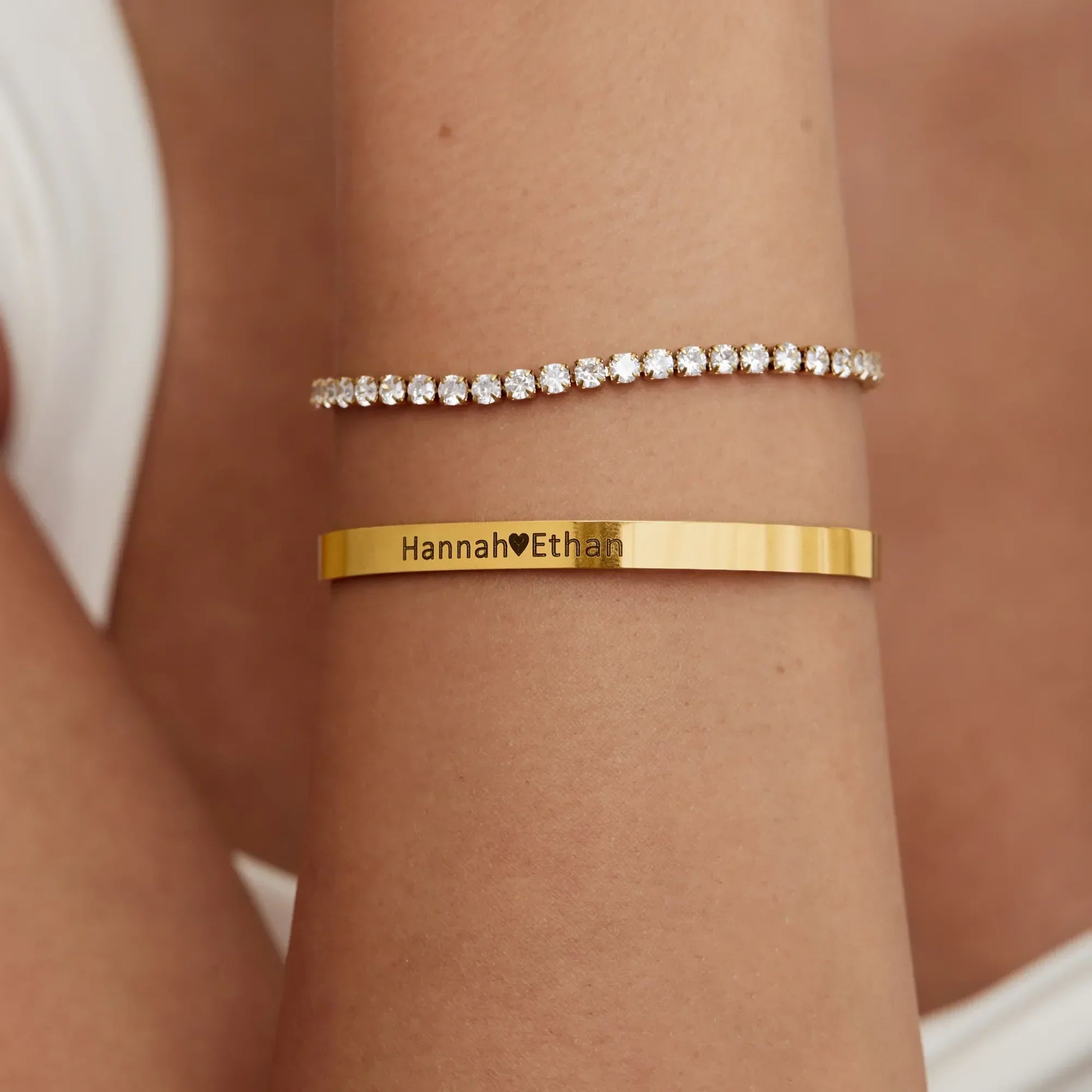 Custom bar slider bracelet detail — Olivia Jewelry