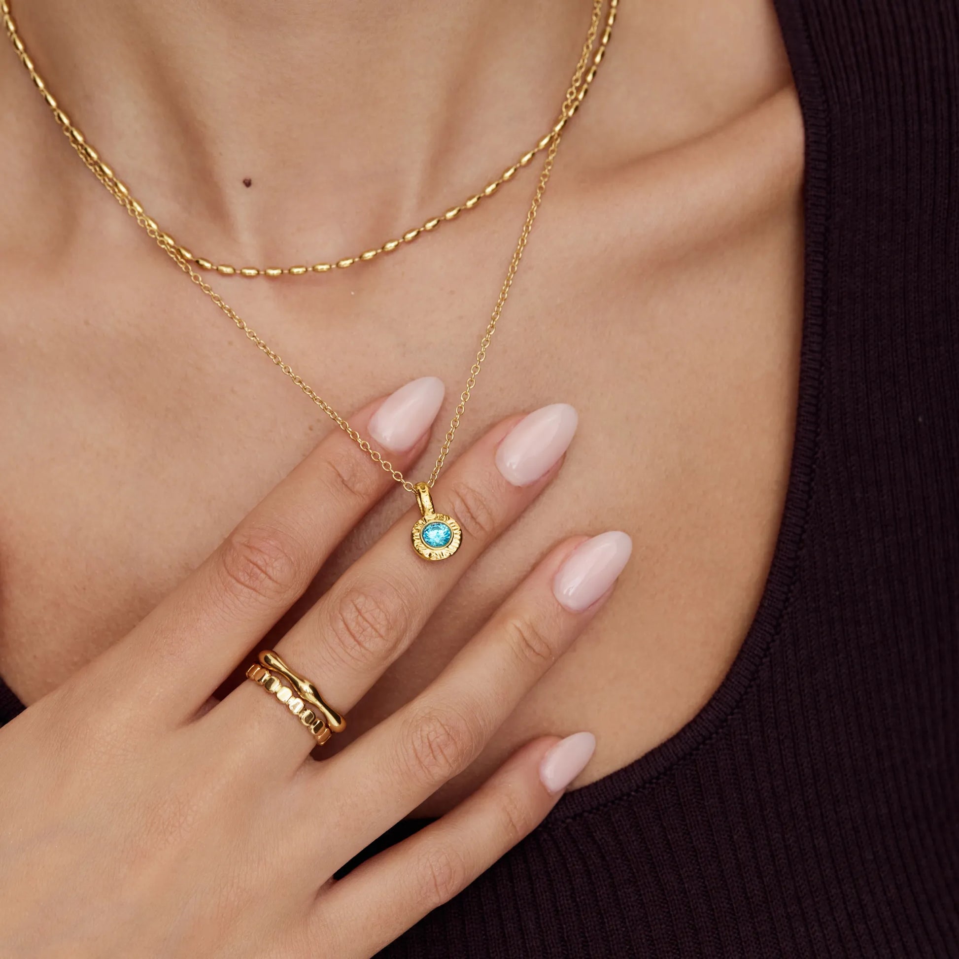 Custom birthstone pendant necklace detail — Olivia Jewelry