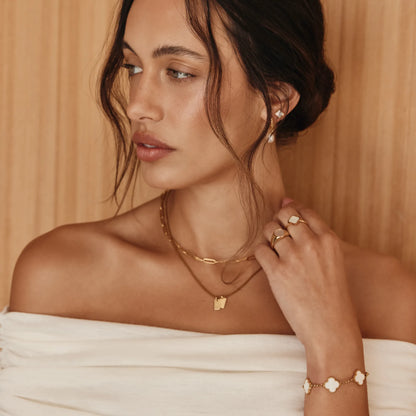 18K gold mother of pearl clover bracelet — Olivia Jewelry