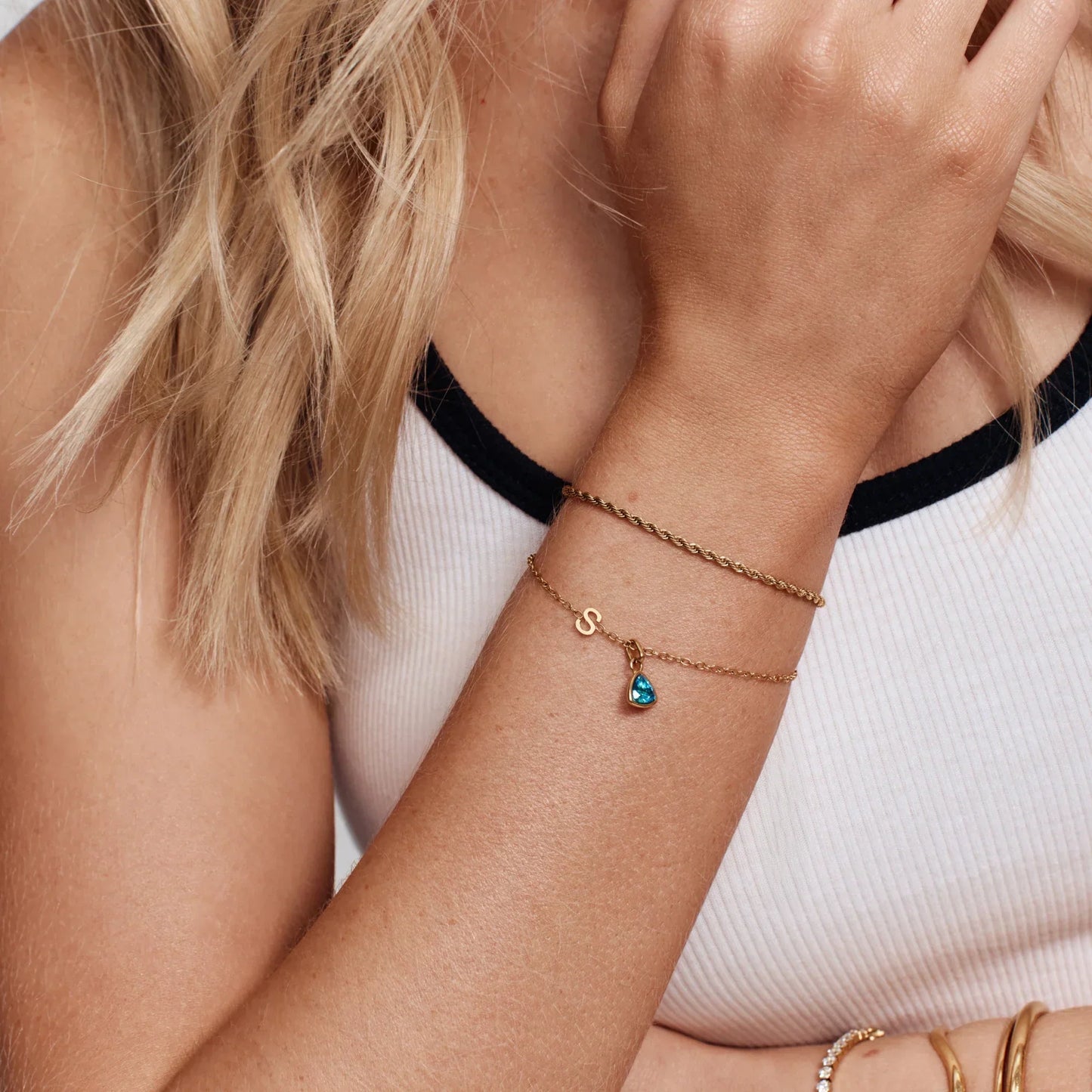 Birthstone Initial Charm Bracelet