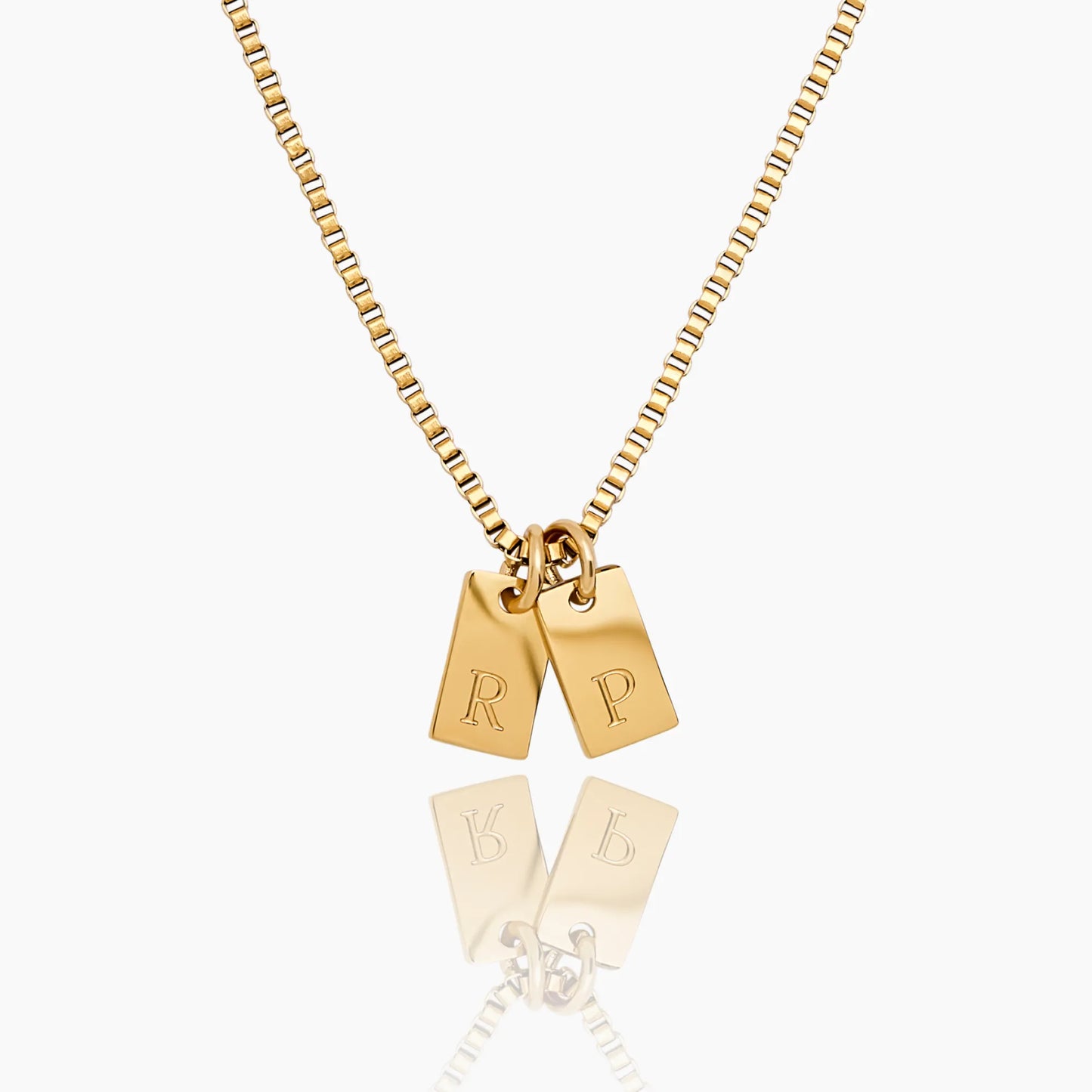Tag initial necklace single gold tag worn on neck — Olivia Jewelry