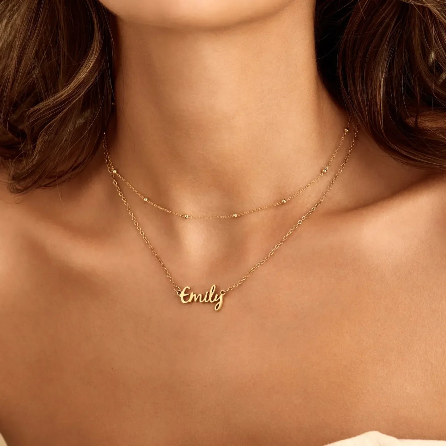 Custom name necklace close-up detail — Olivia Jewelry