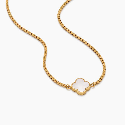 Pearl clover necklace flat lay — Olivia Jewelry