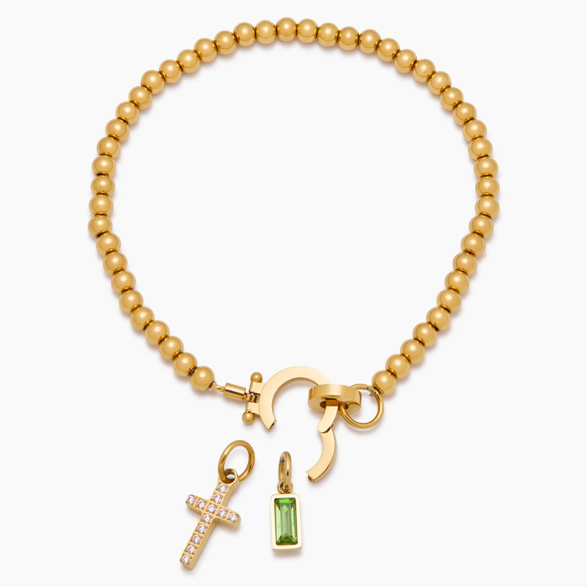 Gold cross charm bracelet with birthstone — Olivia Jewelry