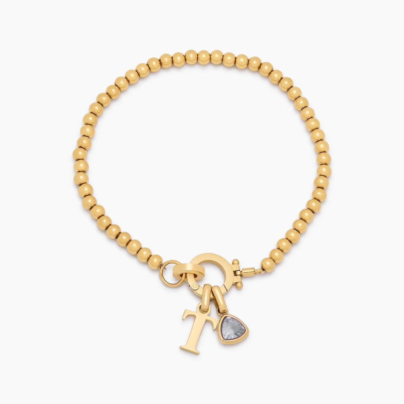 beaded-birthstone-initial-charm-bracelet — Gold / Apr-Diamond
