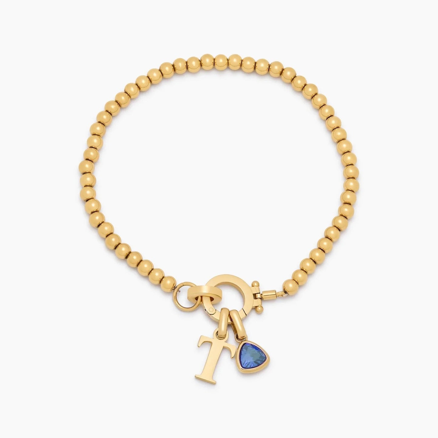 beaded-birthstone-initial-charm-bracelet — Gold / Dec-Blue Topaz