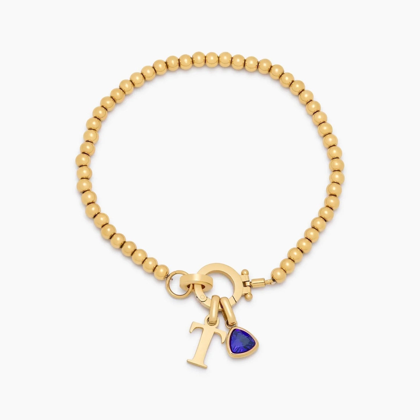 beaded-birthstone-initial-charm-bracelet — Gold / Sep-Sapphire