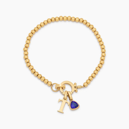 beaded-birthstone-initial-charm-bracelet — Gold / Sep-Sapphire