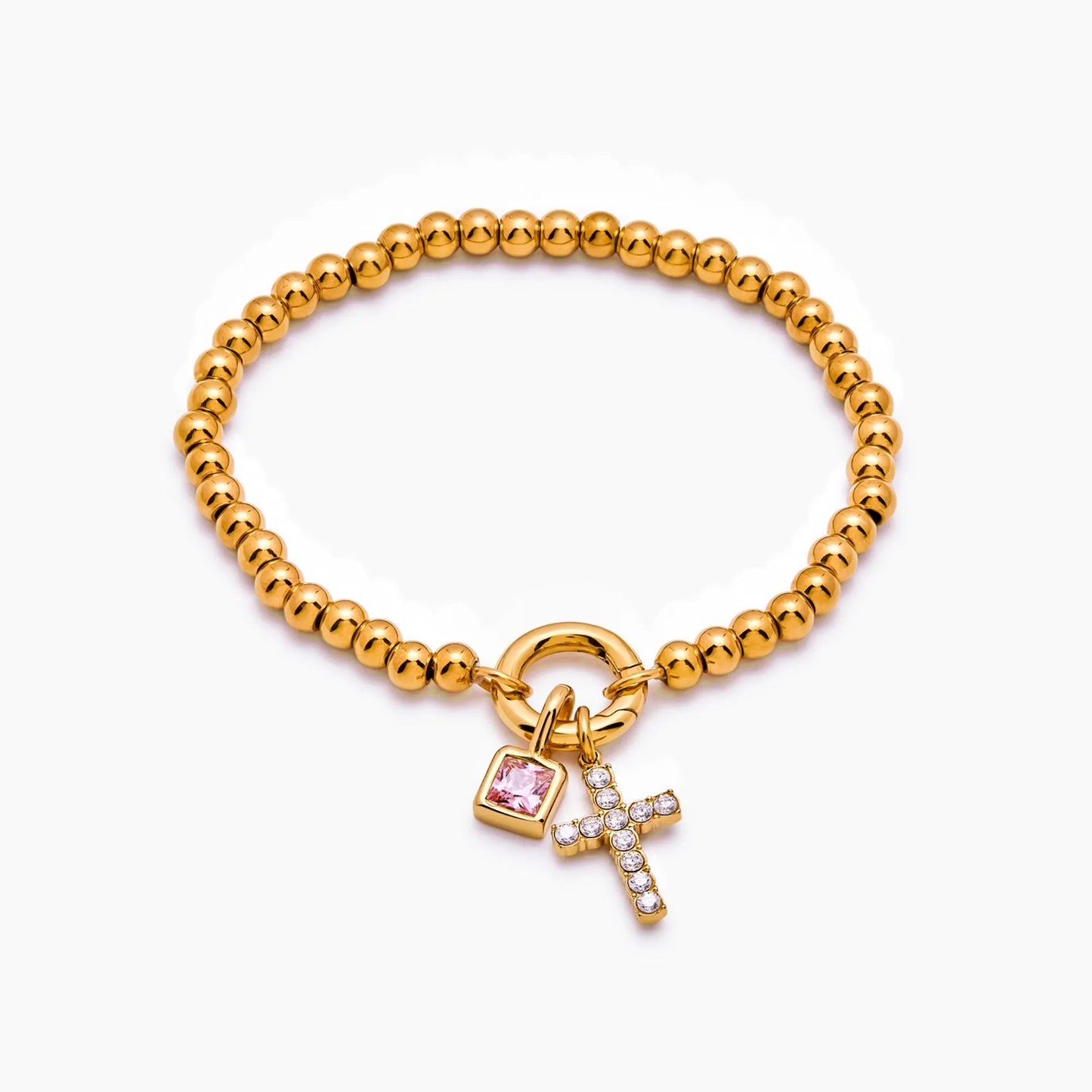 beaded-cross-birthstone-bracelet — Gold / Nov-Citrine