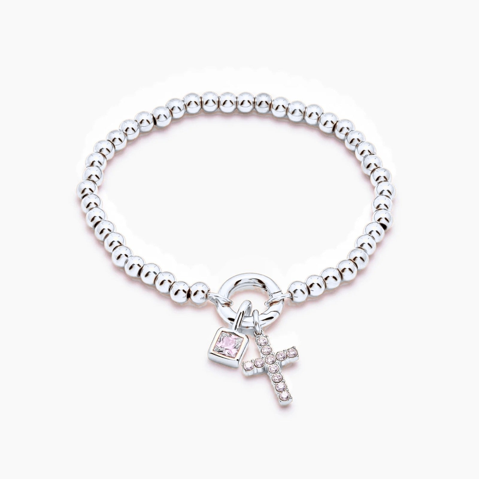 beaded-cross-birthstone-bracelet — Silver / Apr-Diamond