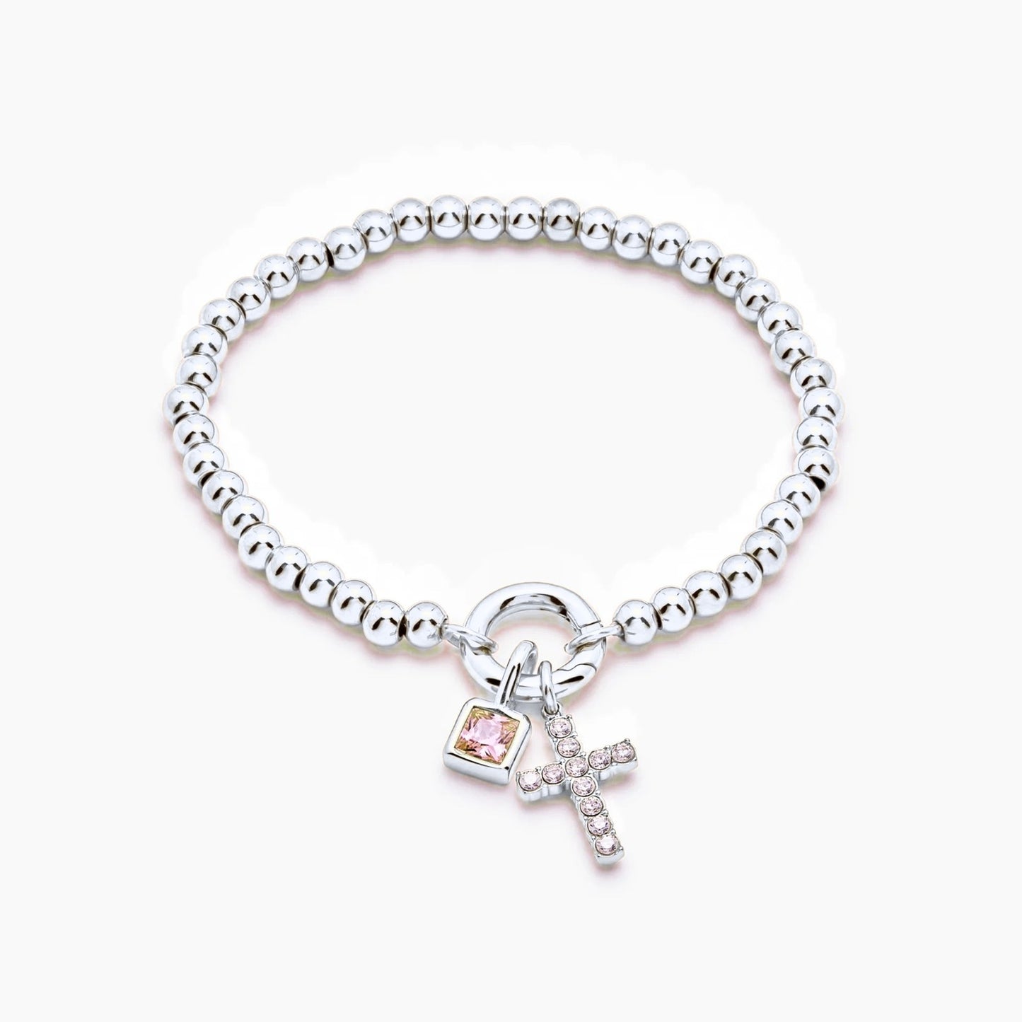 beaded-cross-birthstone-bracelet — Silver / Aug-Peridot