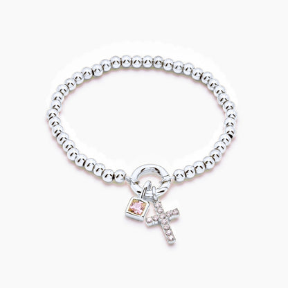 beaded-cross-birthstone-bracelet — Silver / Aug-Peridot