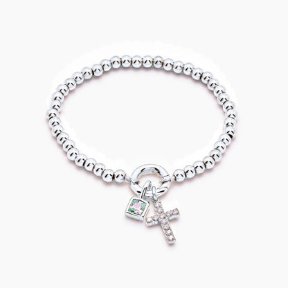 beaded-cross-birthstone-bracelet — Silver / Dec-Blue Topaz
