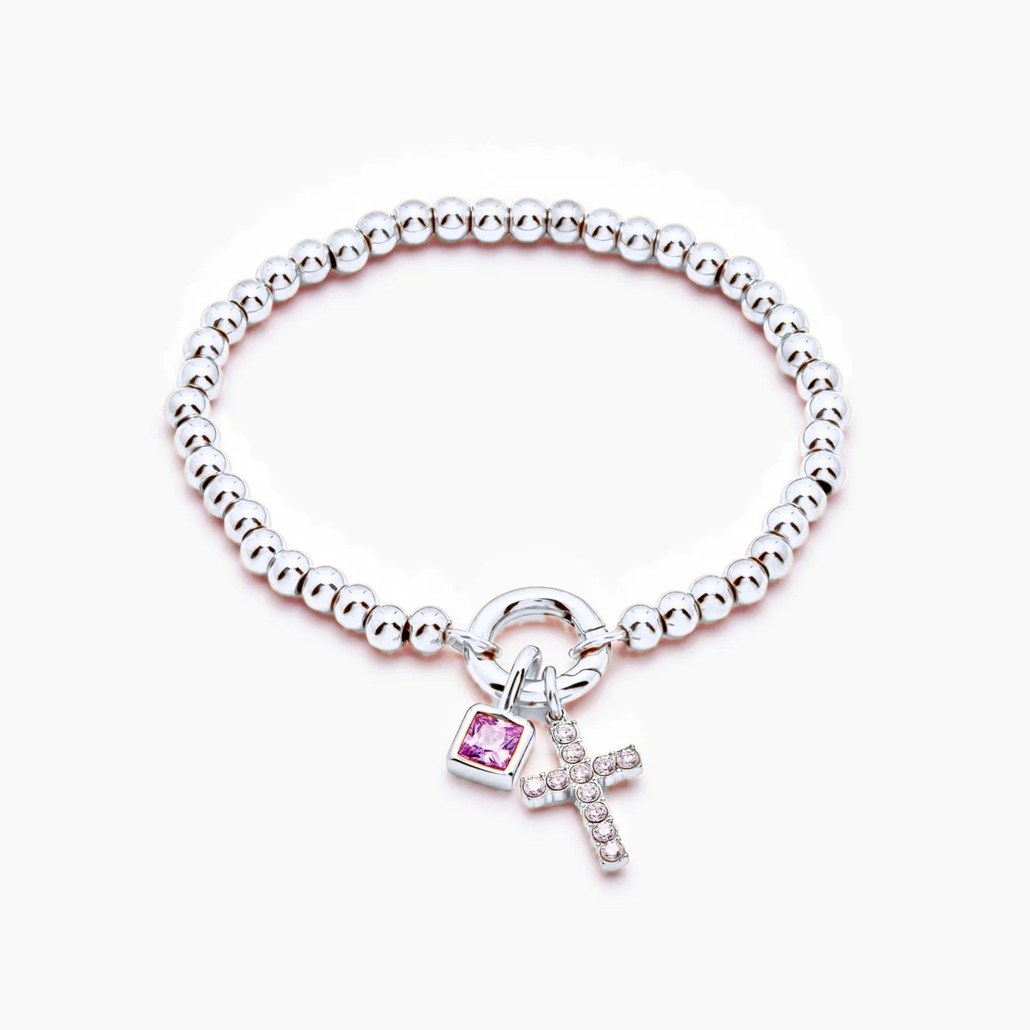 beaded-cross-birthstone-bracelet — Silver / Jan-Garnet