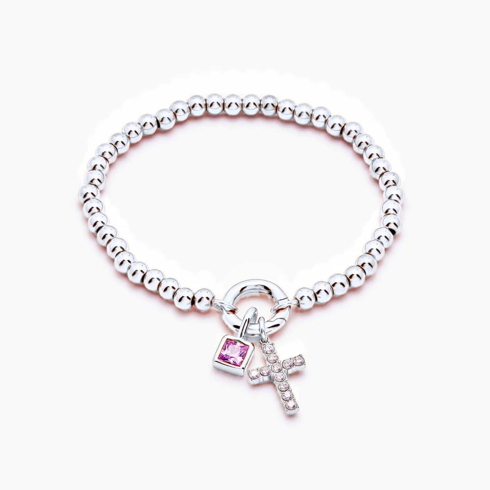 beaded-cross-birthstone-bracelet — Silver / Jan-Garnet