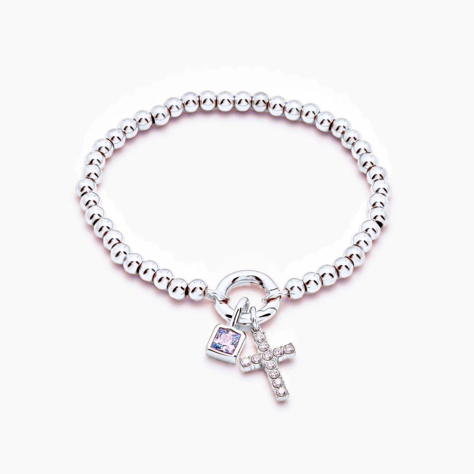 beaded-cross-birthstone-bracelet — Silver / Jun-Alexandrite