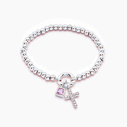 beaded-cross-birthstone-bracelet — Silver / Oct-Pink Tourmaline