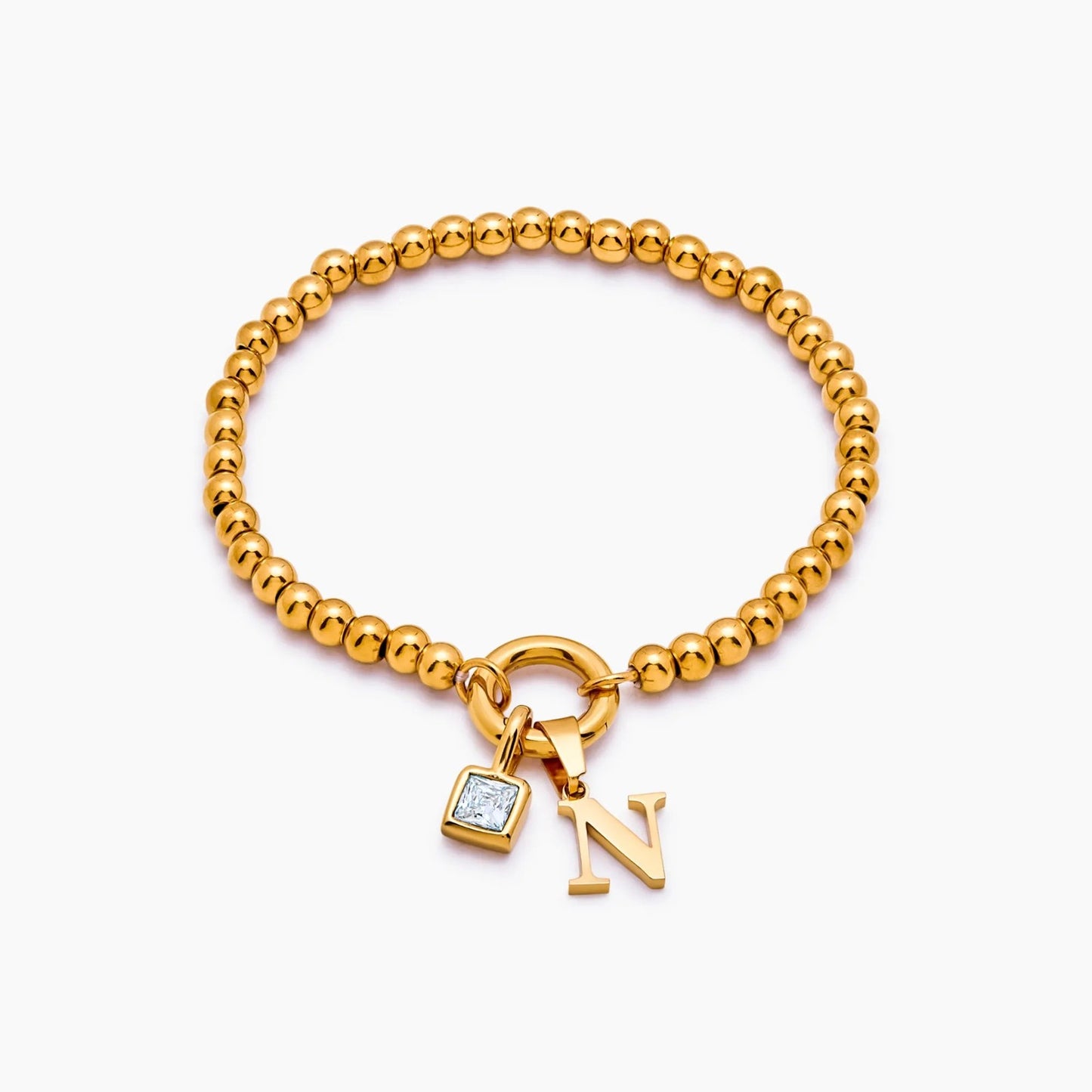 beaded-initial-birthstone-bracelet — Gold / Apr-Diamond