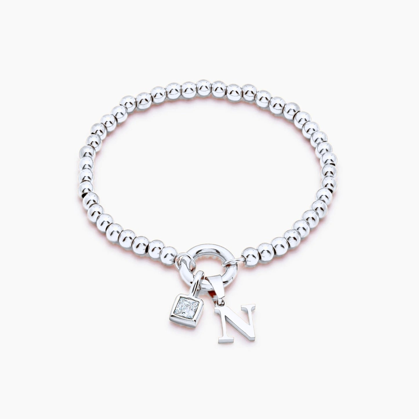 beaded-initial-birthstone-bracelet — Silver / Apr-Diamond