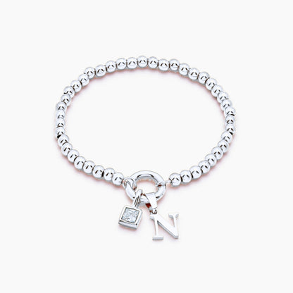 beaded-initial-birthstone-bracelet — Silver / Apr-Diamond