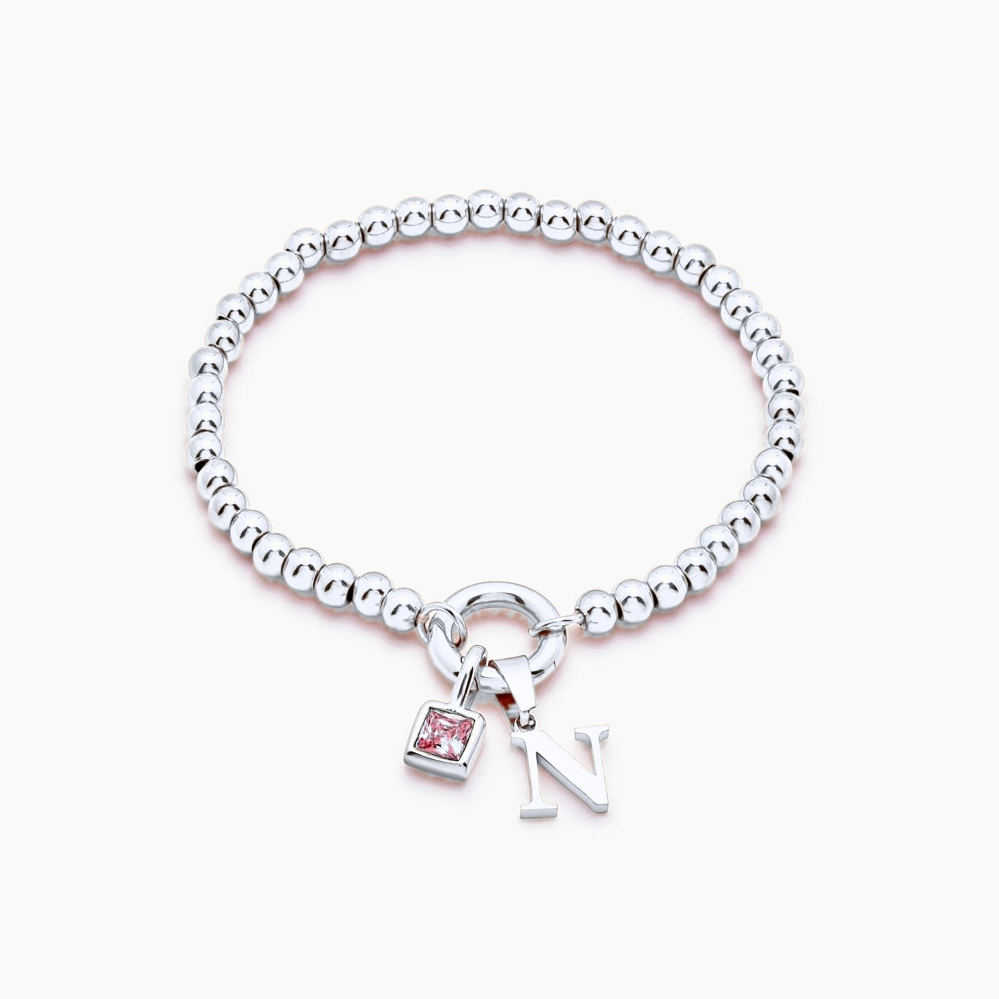 beaded-initial-birthstone-bracelet — Silver / Jan-Garnet